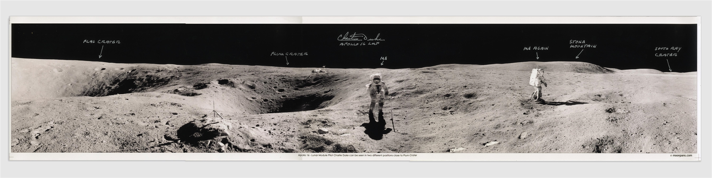 Charlie Duke Signed 40'' Panoramic Photo of the Lunar Surface During the Apollo 16 Mission
